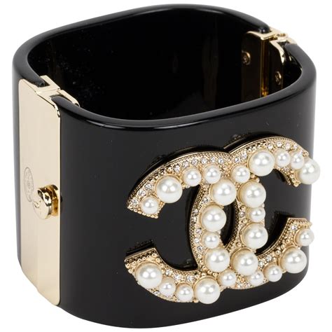 chanel black cuff with pearl|chanel cuff bracelets.